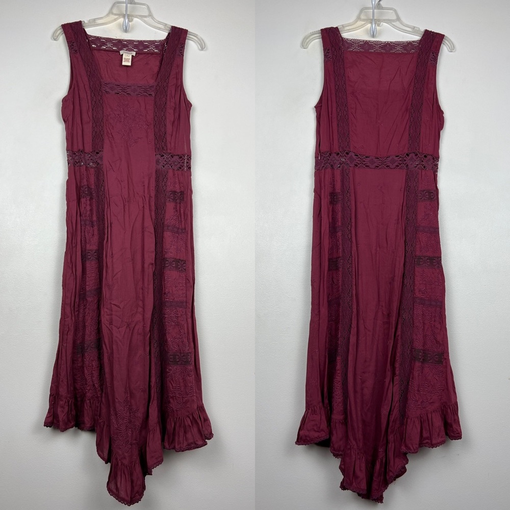 Sundance Embroidered Lace Floral Midi Handkerchief Dress